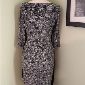 Lauren Ralph Lauren Black and White Printed Midi Dress with Black Side Panels